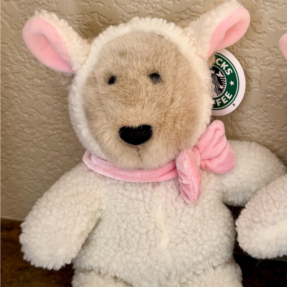 Starbucks Plush Bear in White and Pink, 2 Available, Sold Separately.